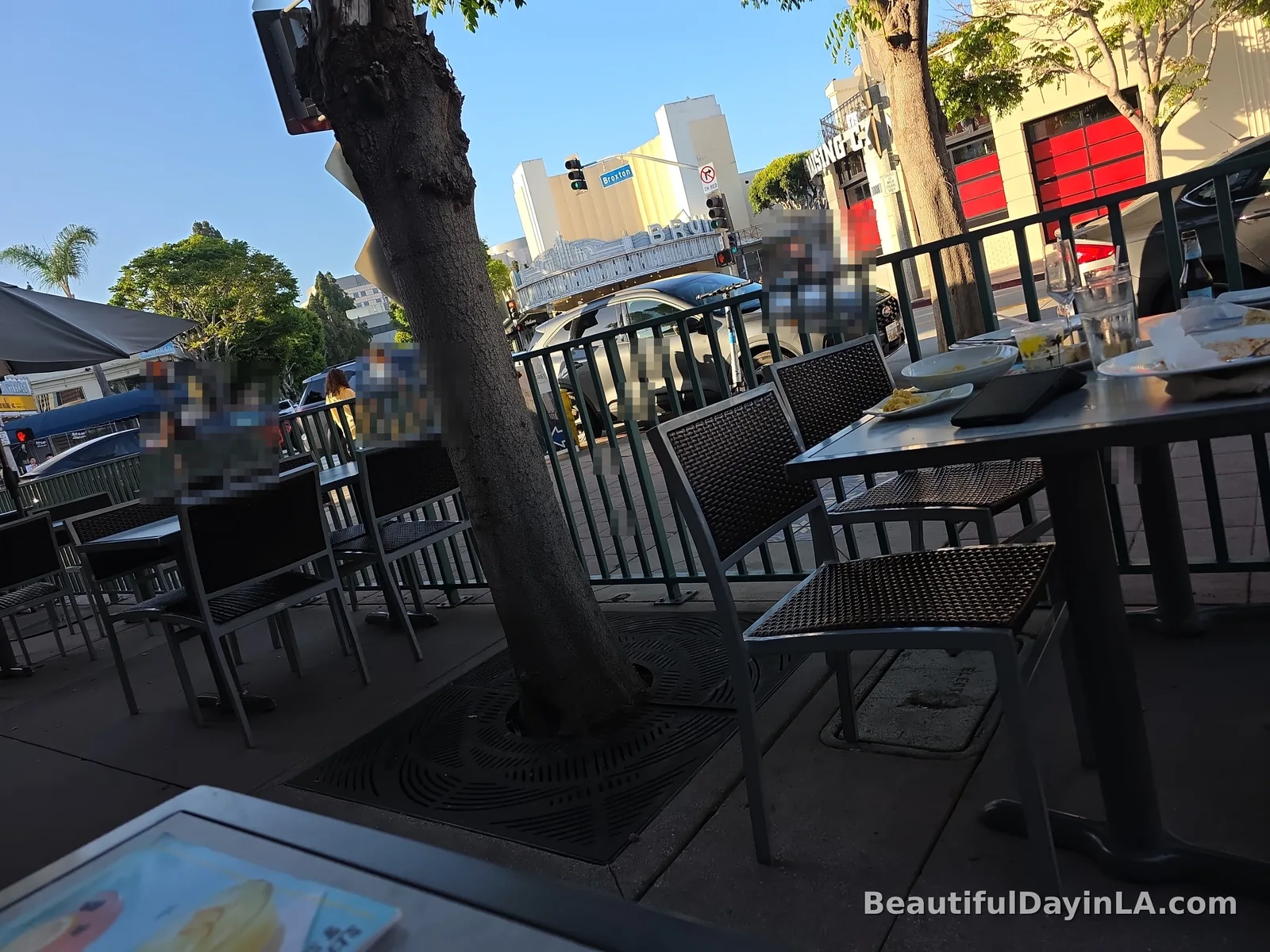 View from an outdoor patio table at California Pizza Kitchen looking onto Westwood Village